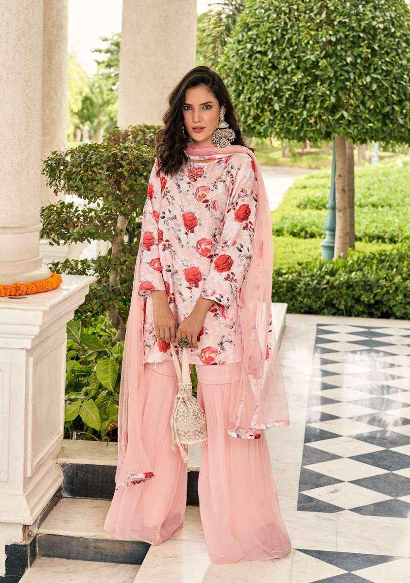 Handcrafted Cotton Kurta with Georgette Sharara and Viscose Net Dupatta Set for Women