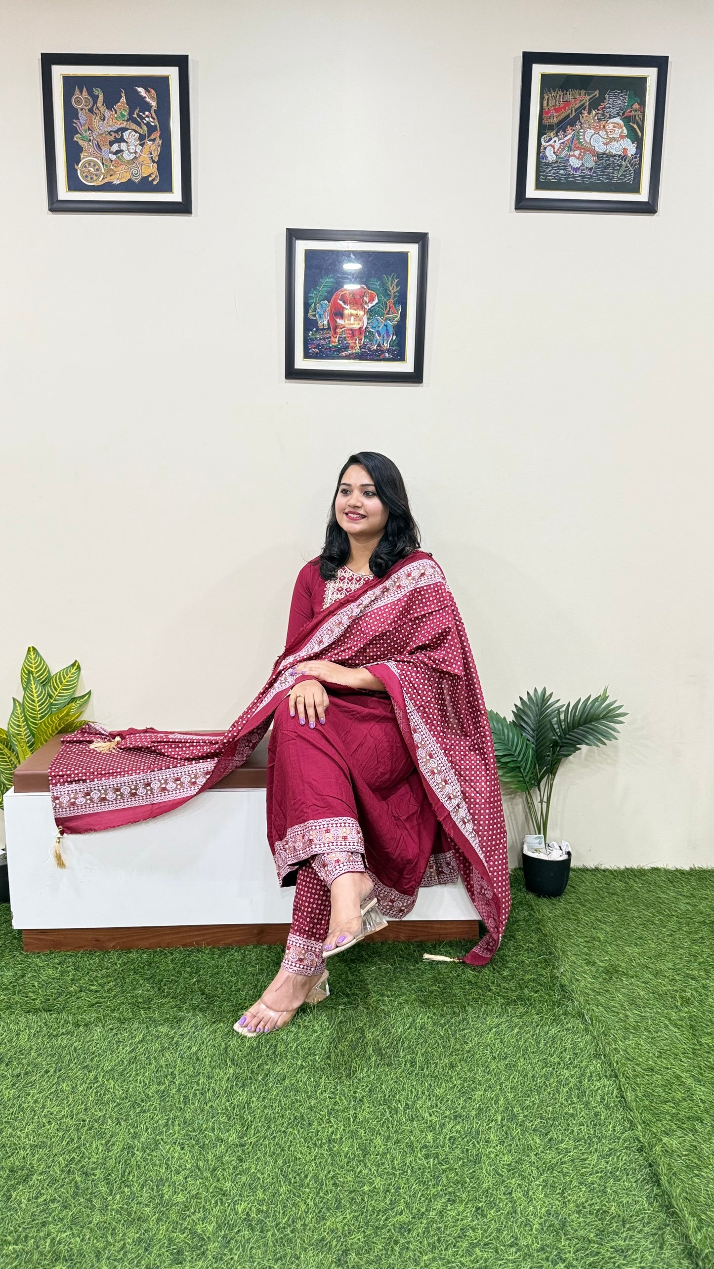 Rayon Kurta Pant Dupatta Set with Dori Embroidery and Chanderi Foil Print Dupatta – Sizes M to XXL