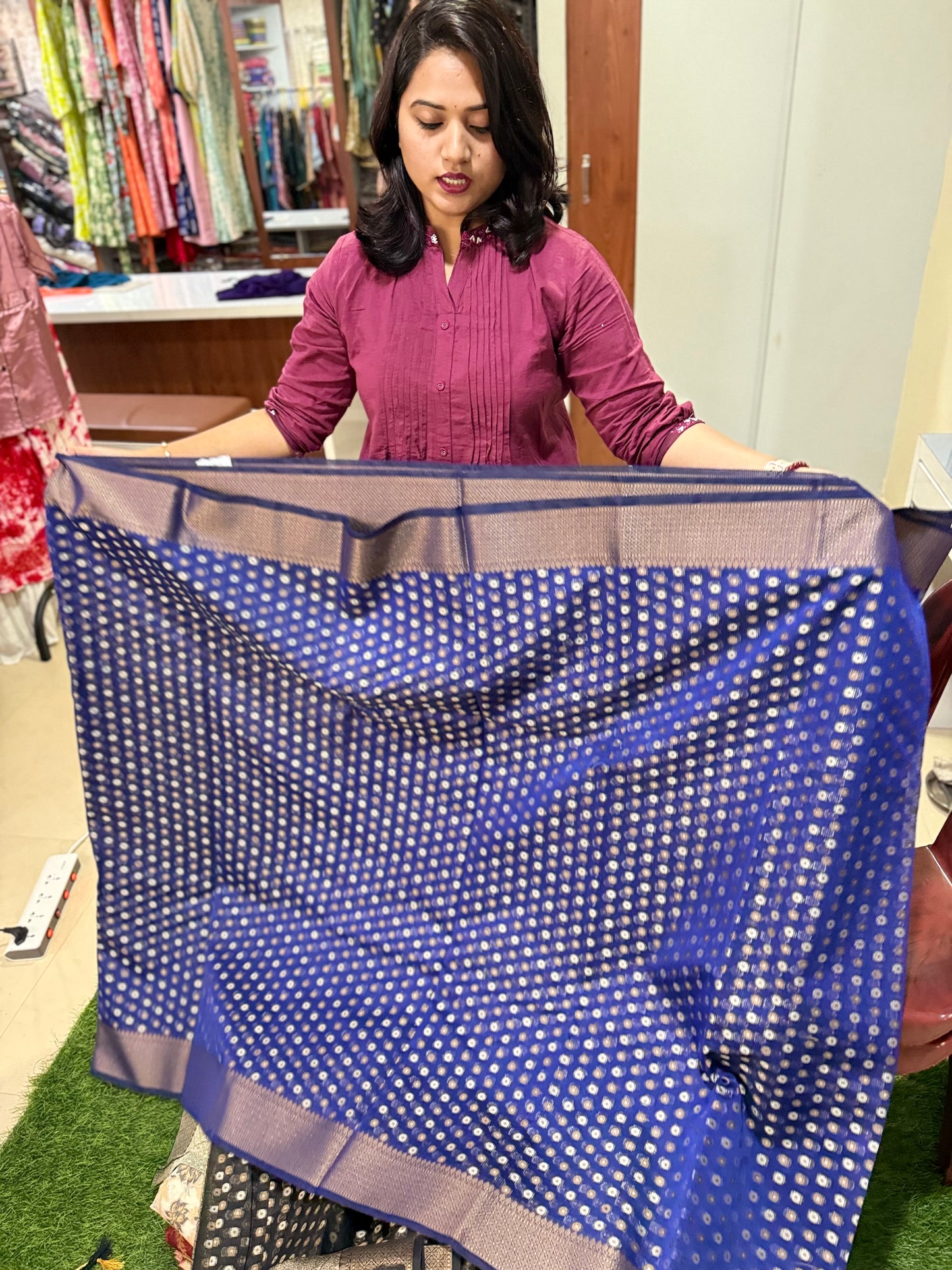Pure Kota Stripe with Cotton Work Saree