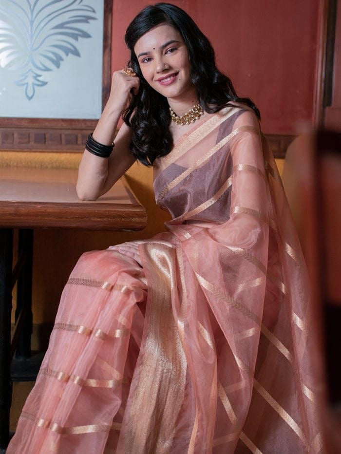 Kanchipuram Organza Jacquard Full Worked Saree with Raw Silk Organza Running Blouse