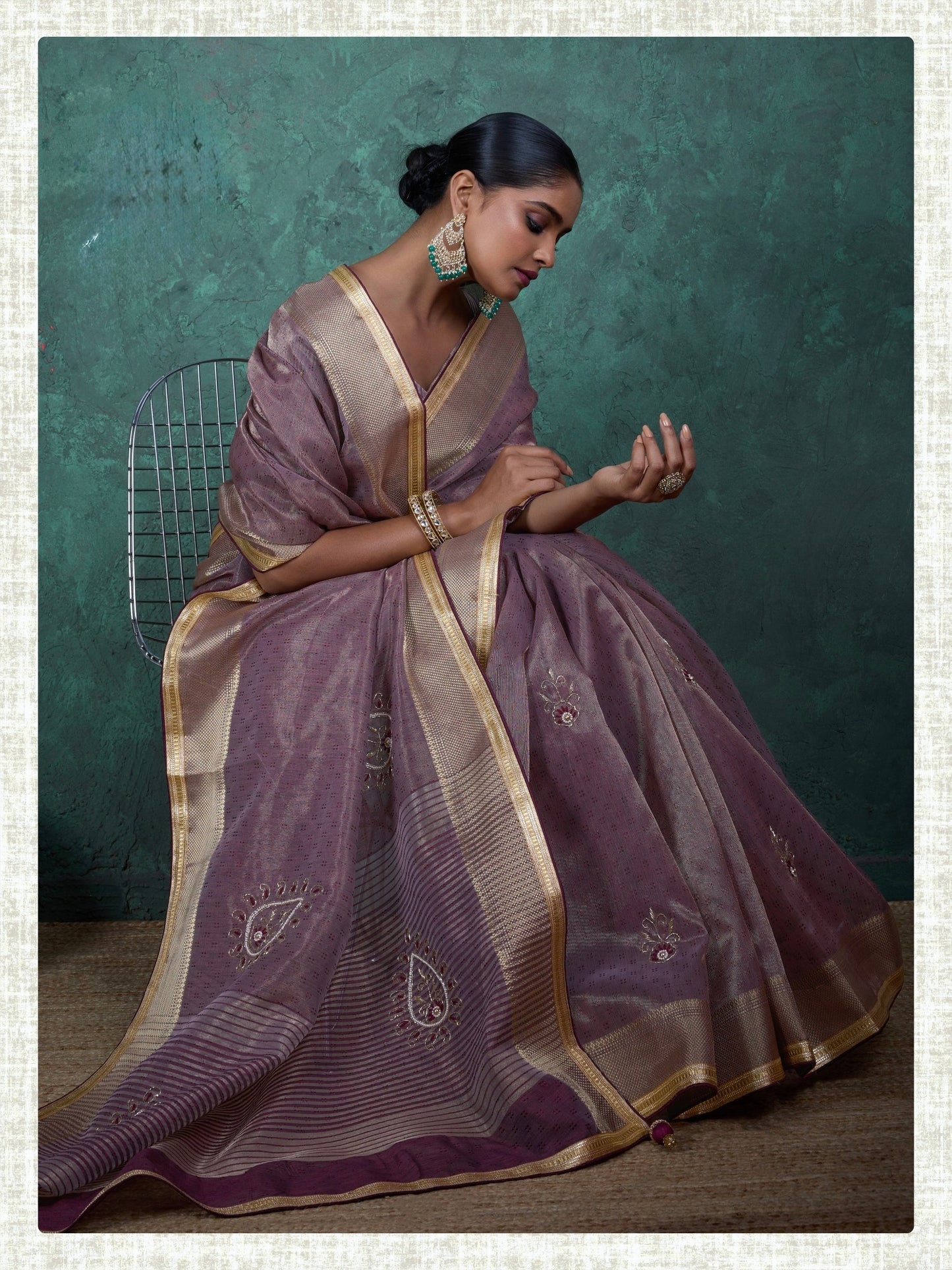 linen tissue saree with handwork motifs, lace detailing, and designer blouse – lightweight ethnic wear for women