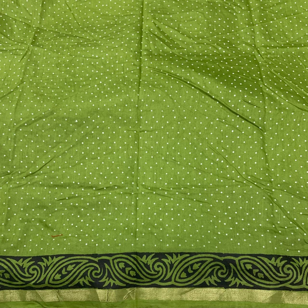 Exquisite Handcrafted Bandhani and Block Print Chanderi Cotton Saree