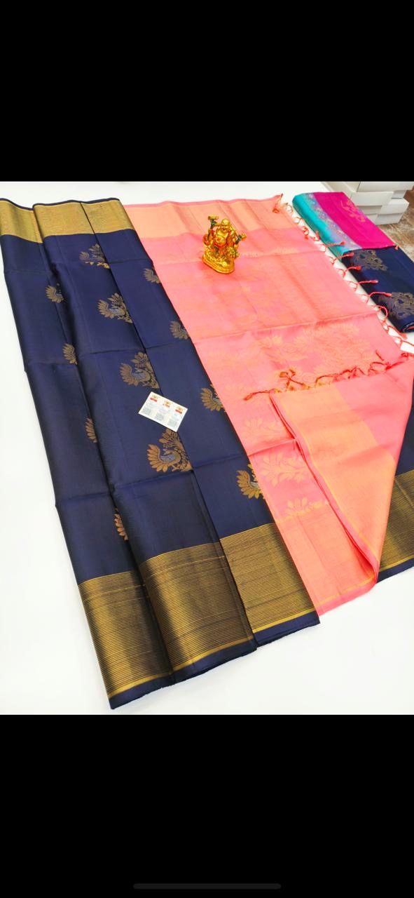 Pastel Elegance : Handloom Soft Silk Sarees with Golden Glamour