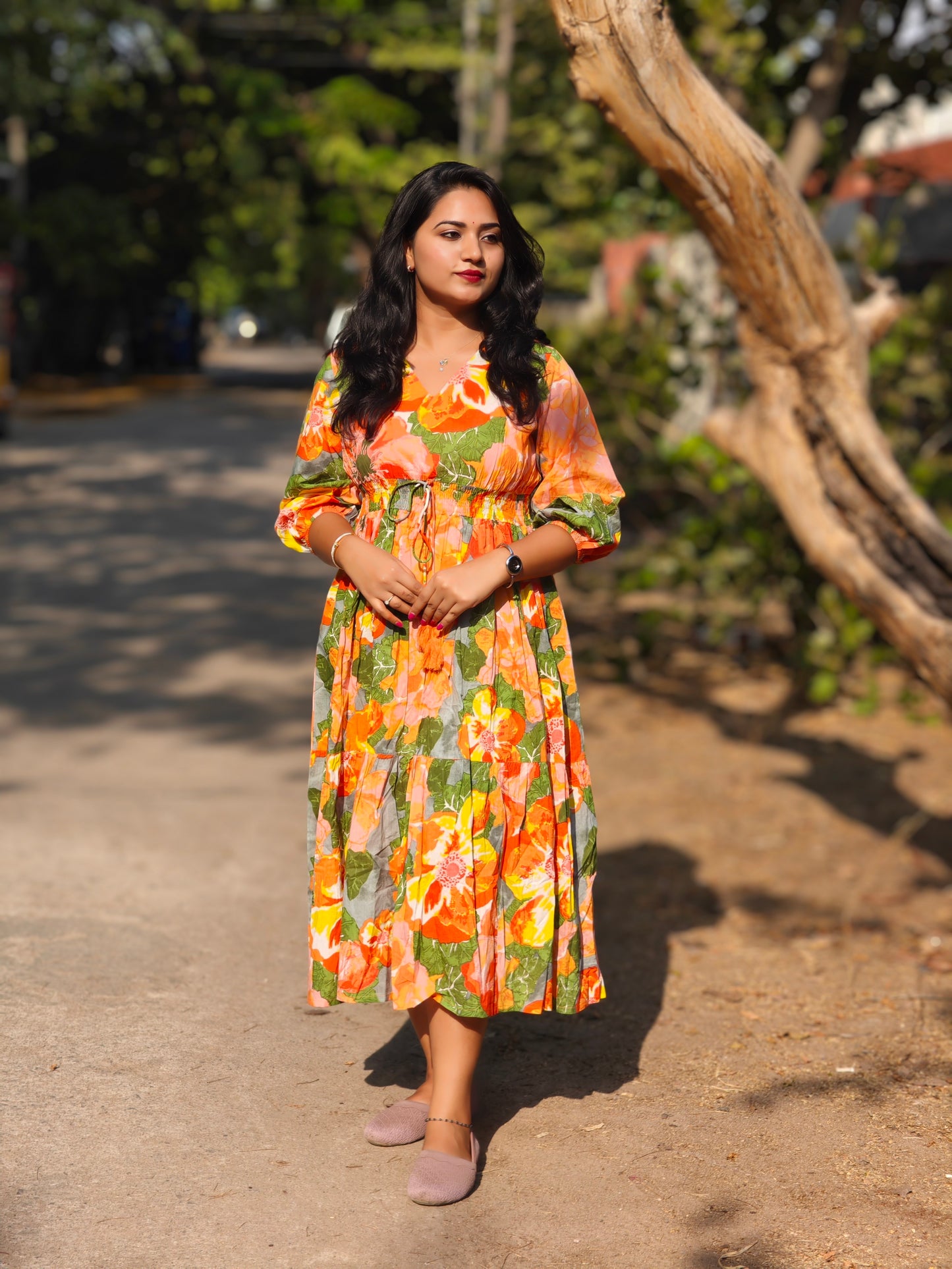 Multicolor Cotton Floral Fit & Flare Dress 101JAA