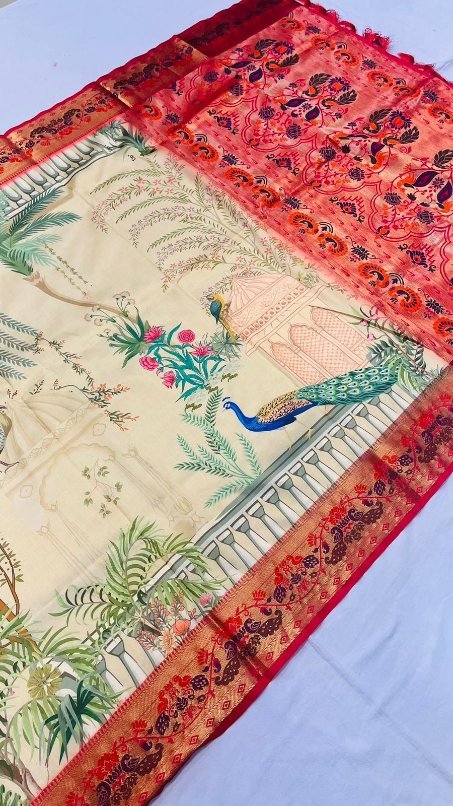 Soft Paithani Silk Saree with Block Print, Zari Weaving and Ombre Pallu – Party and Festive Wear