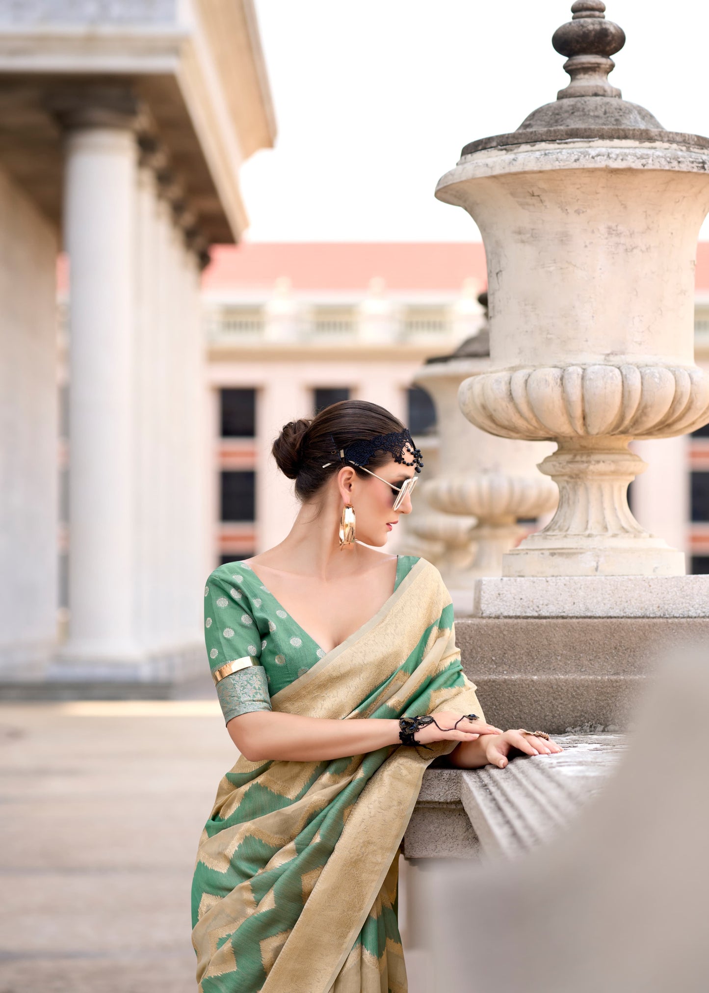 cotton linen silk saree with zigzag design and blouse – festive wear for women