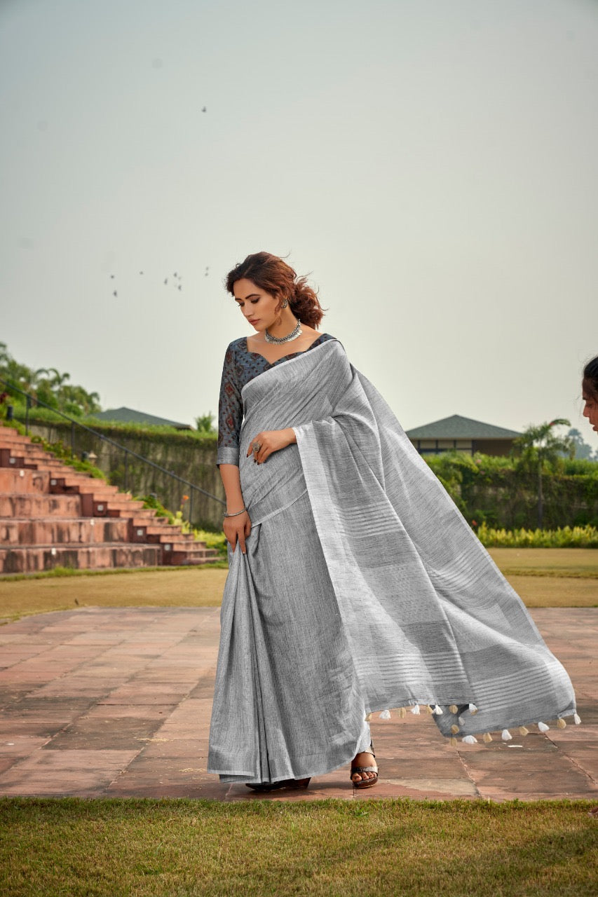 linen silk saree with striped design and border – lightweight ethnic wear for women