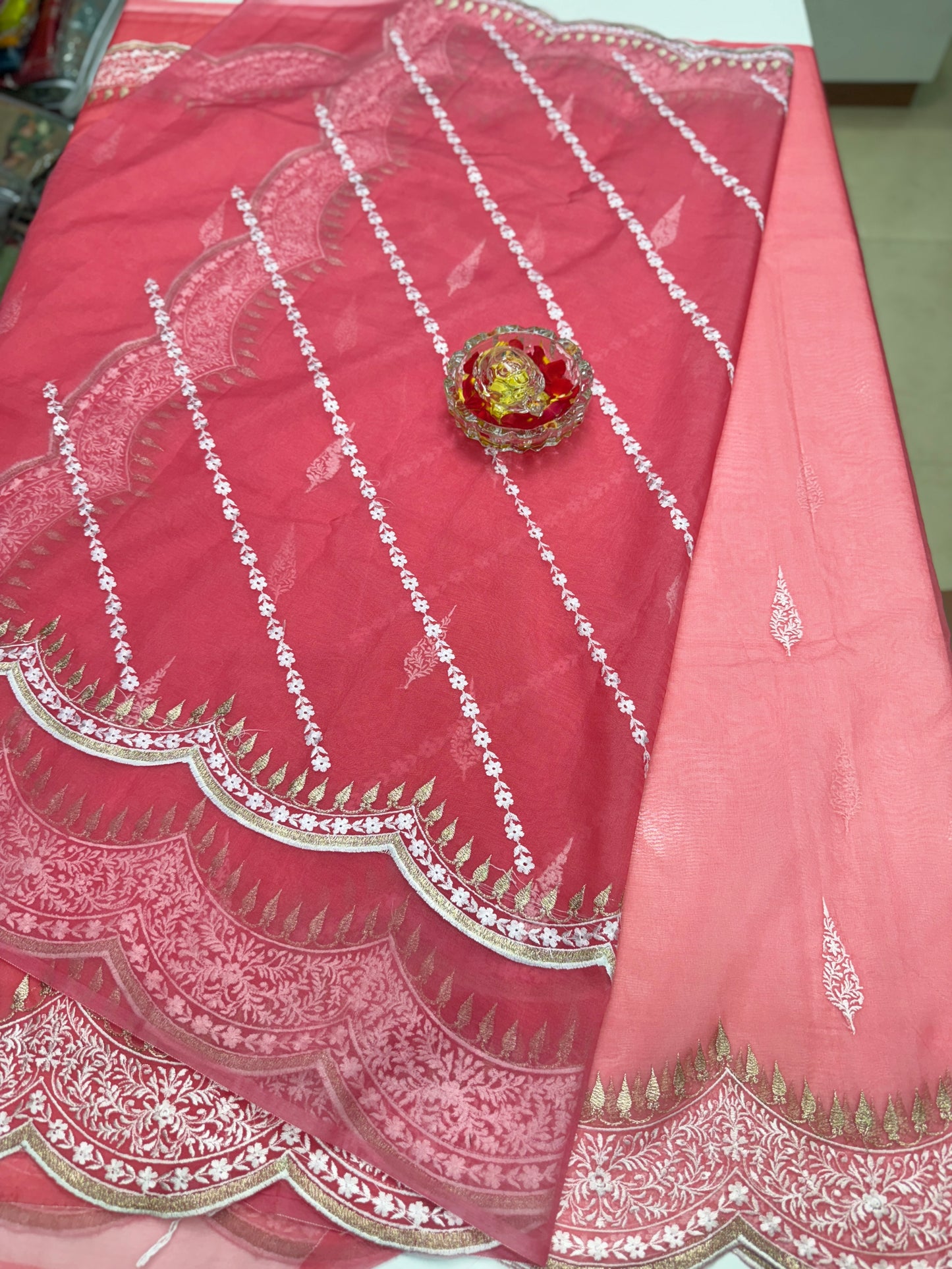 Banarasi Semi Organza Soft Saree with Embroidery Border and Blouse Design – Festive Wear