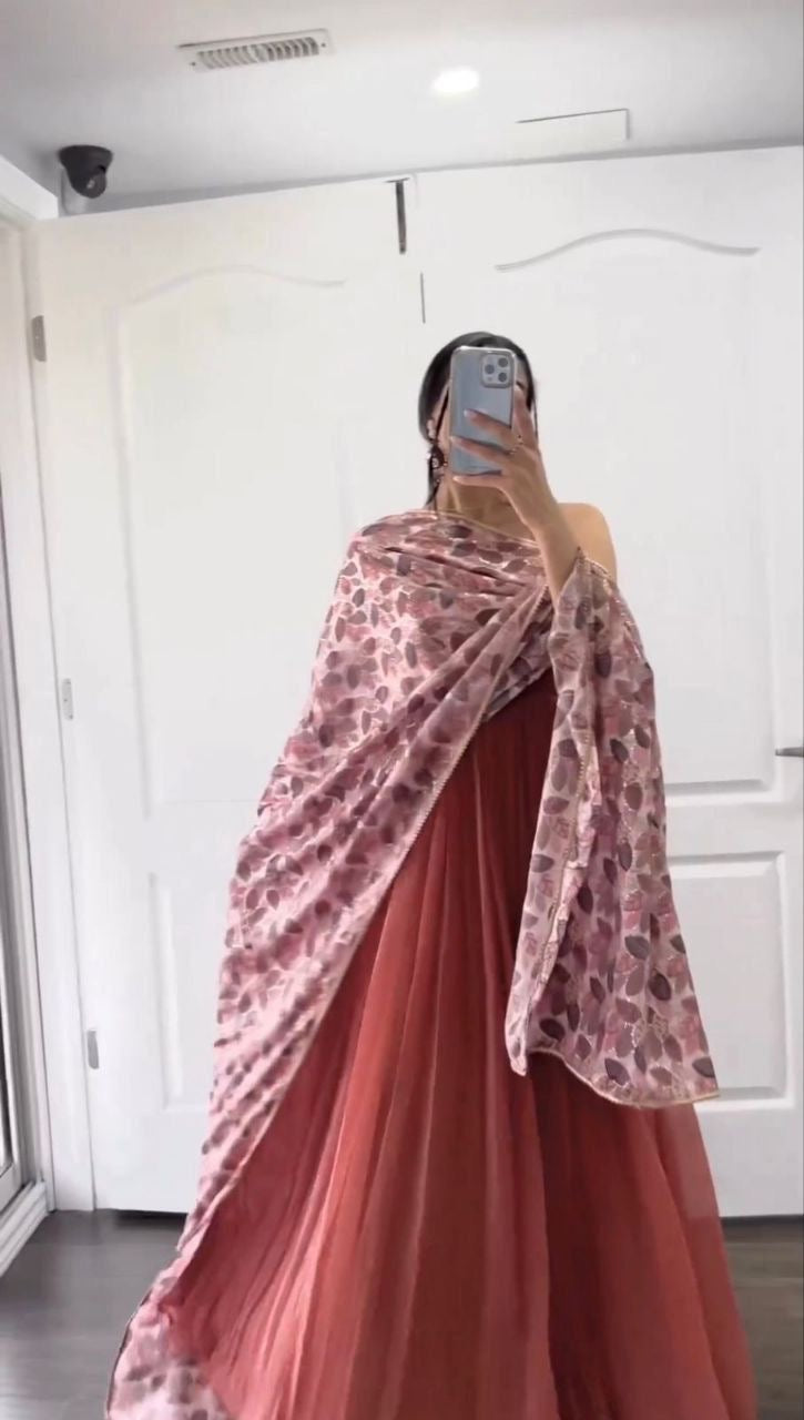 Fox Georgette Lilac Anarkali Dress with Kalamkari Dupatta – Fully Lined – Sizes M to XXL
