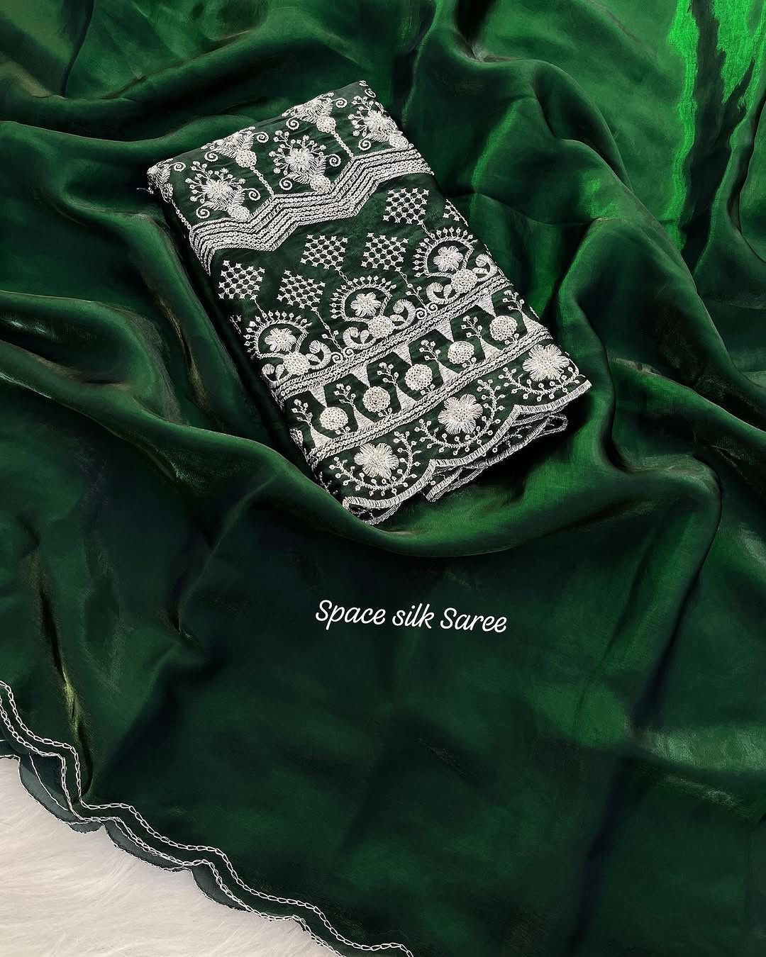 Space Silk Saree with Arco Cut Work and Embroidered Blouse – Elegant Party and Festive Wear Saree for Women