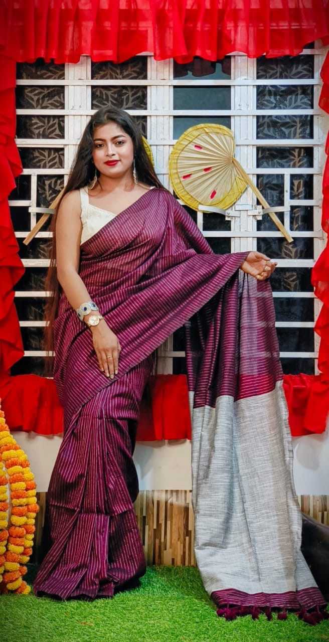 Newly Launched Check Jute Kaddi Saree