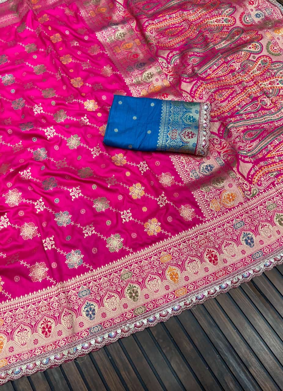 Pure Masharu Silk Lakhnavi Meena Jacquard Saree