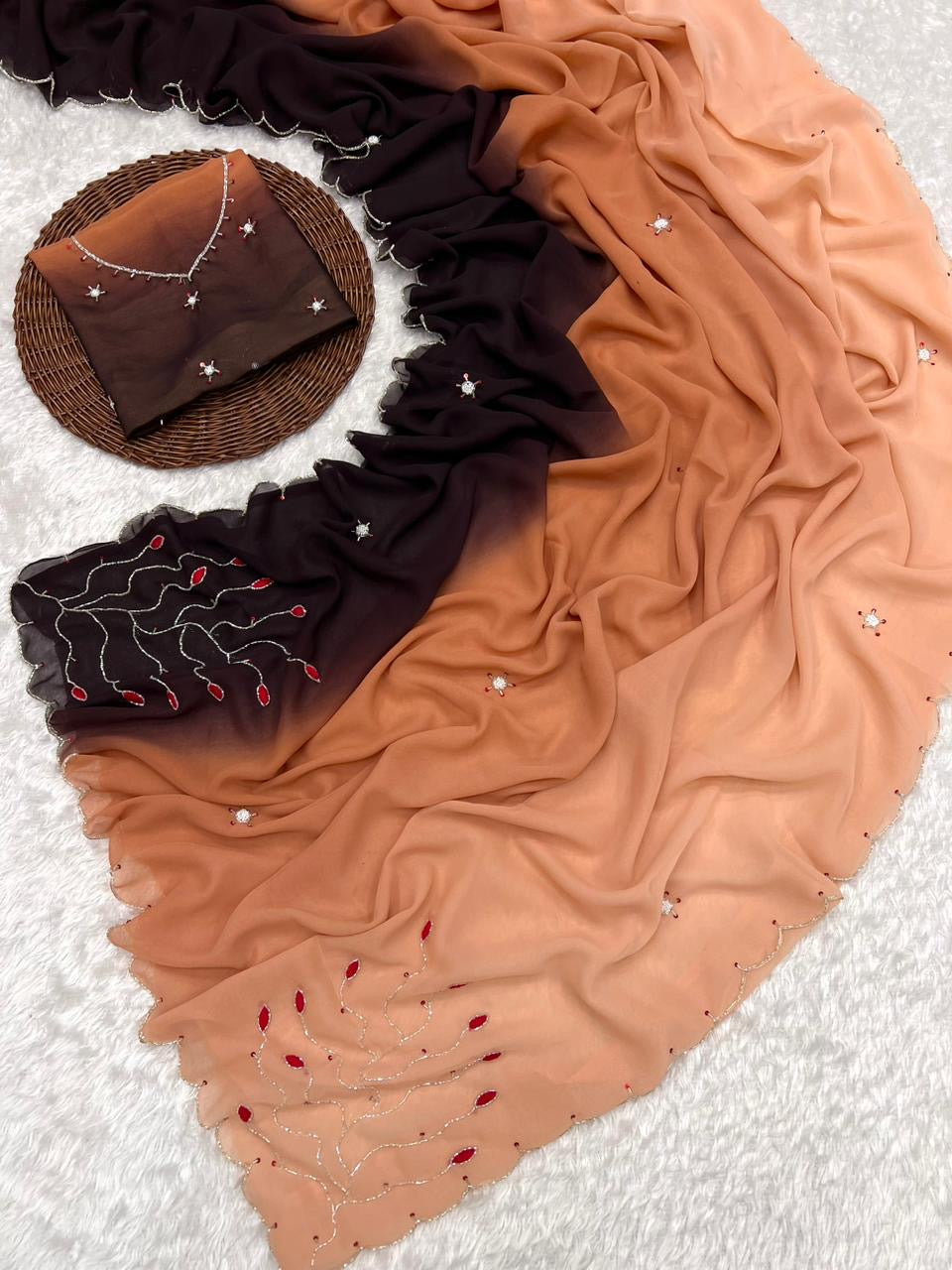 New Arrivals: Shaded Soft Georgette Handwork Saree