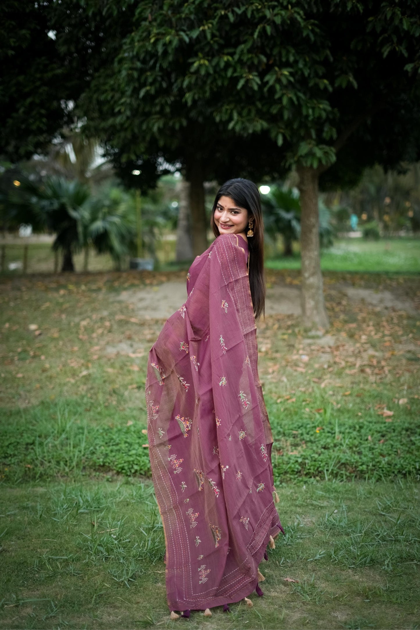Kantha Stitch Border Saree Premium Kaadi Tussar Silk Saree