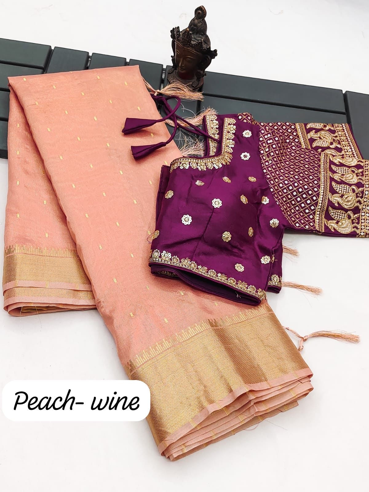 Soft Tissue Silk Saree with Small Butti Design, Embroidered Blouse up to Size 42 or Plain Silk Blouse