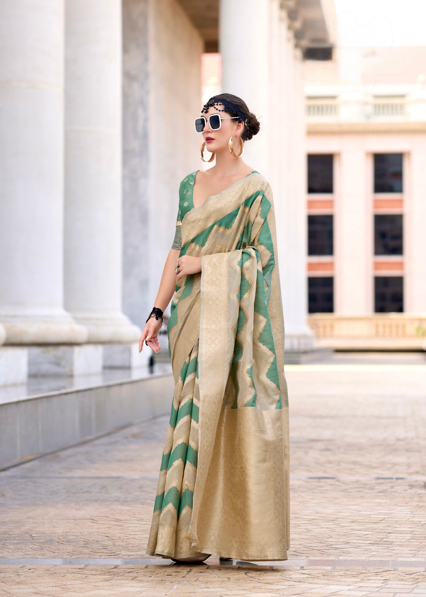 cotton linen silk saree with zigzag design and blouse – festive wear for women