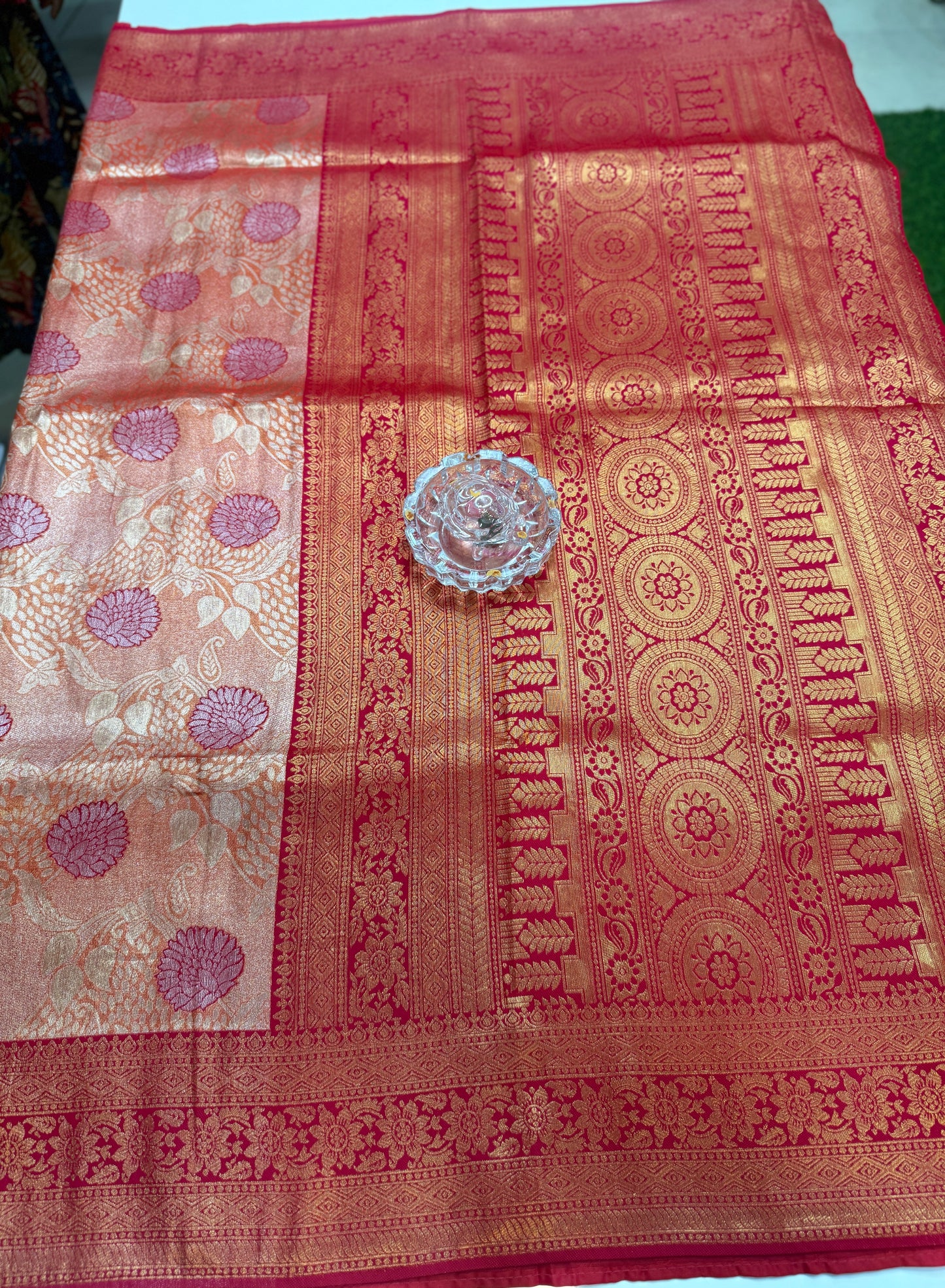 Kanjivaram Soft Silk Saree with Meenakari Weaving, Broad Pattu and Potli Tassels – Wedding Silk Saree for Women
