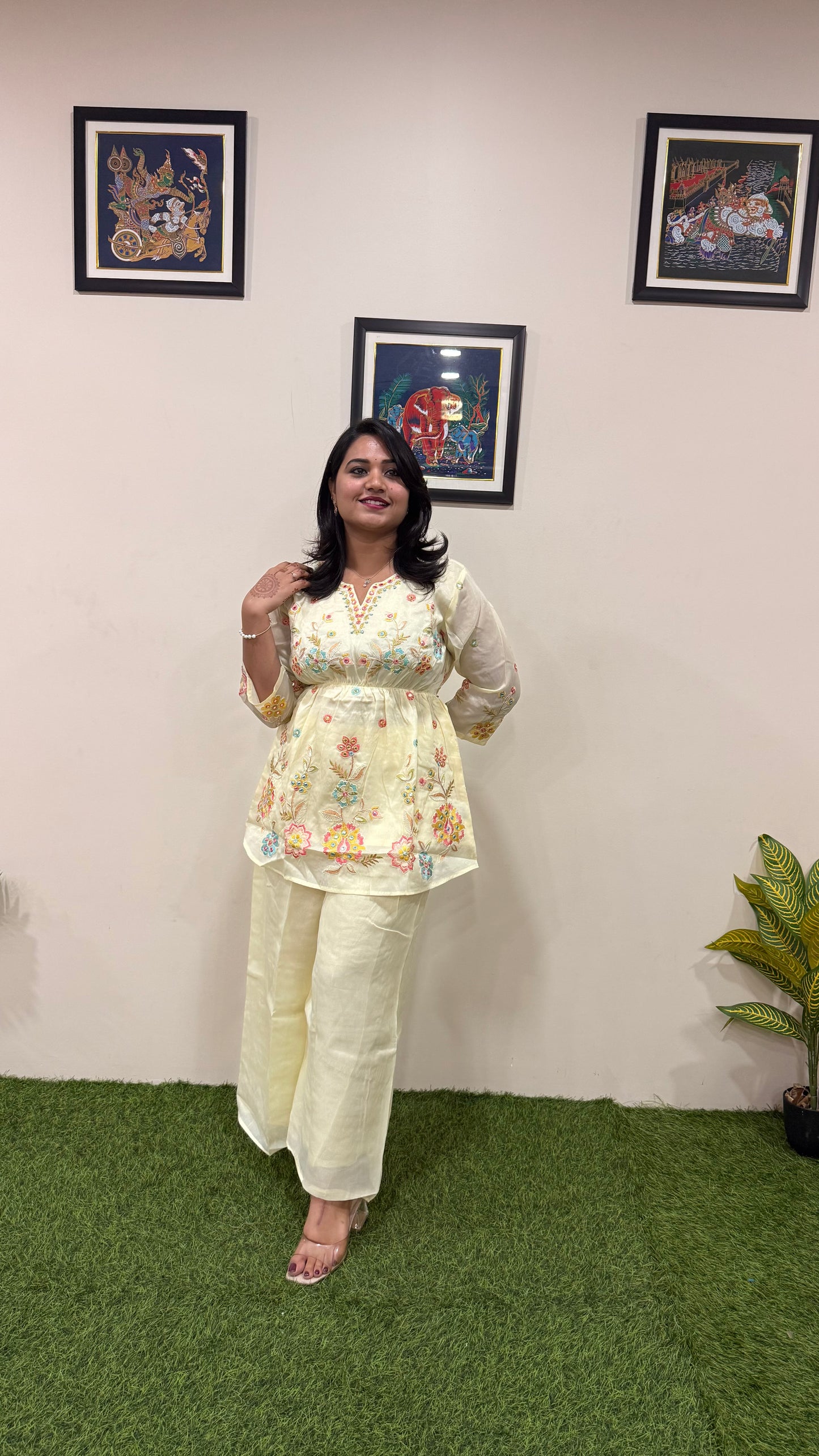 Viscose Shimmer Zari Silk Kurta Plazo Dupatta Set with Handwork and Digital Print Dupatta – Sizes XL to 3XL