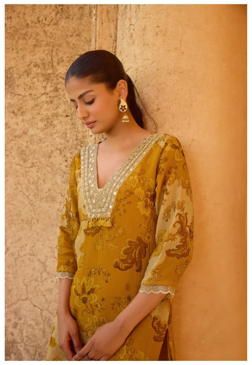 Crush Shimmer Kurta Pant Dupatta Set with Beautiful Detailing Work for Women – Sizes M to XXL