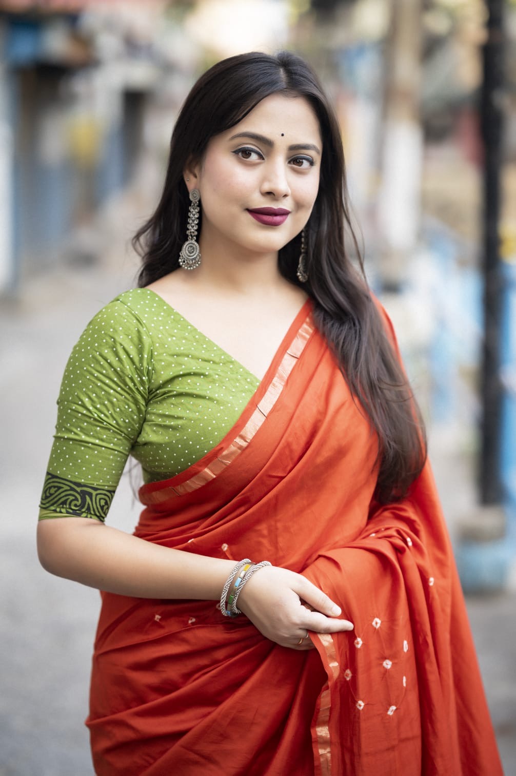 Exquisite Handcrafted Bandhani and Block Print Chanderi Cotton Saree