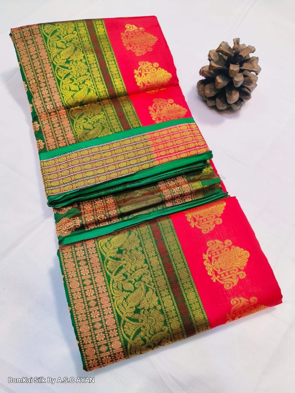 Bomkai Silk Saree with Achal Multi-Color Work and Golden Jari Butta Border – With Blouse Piece for Women