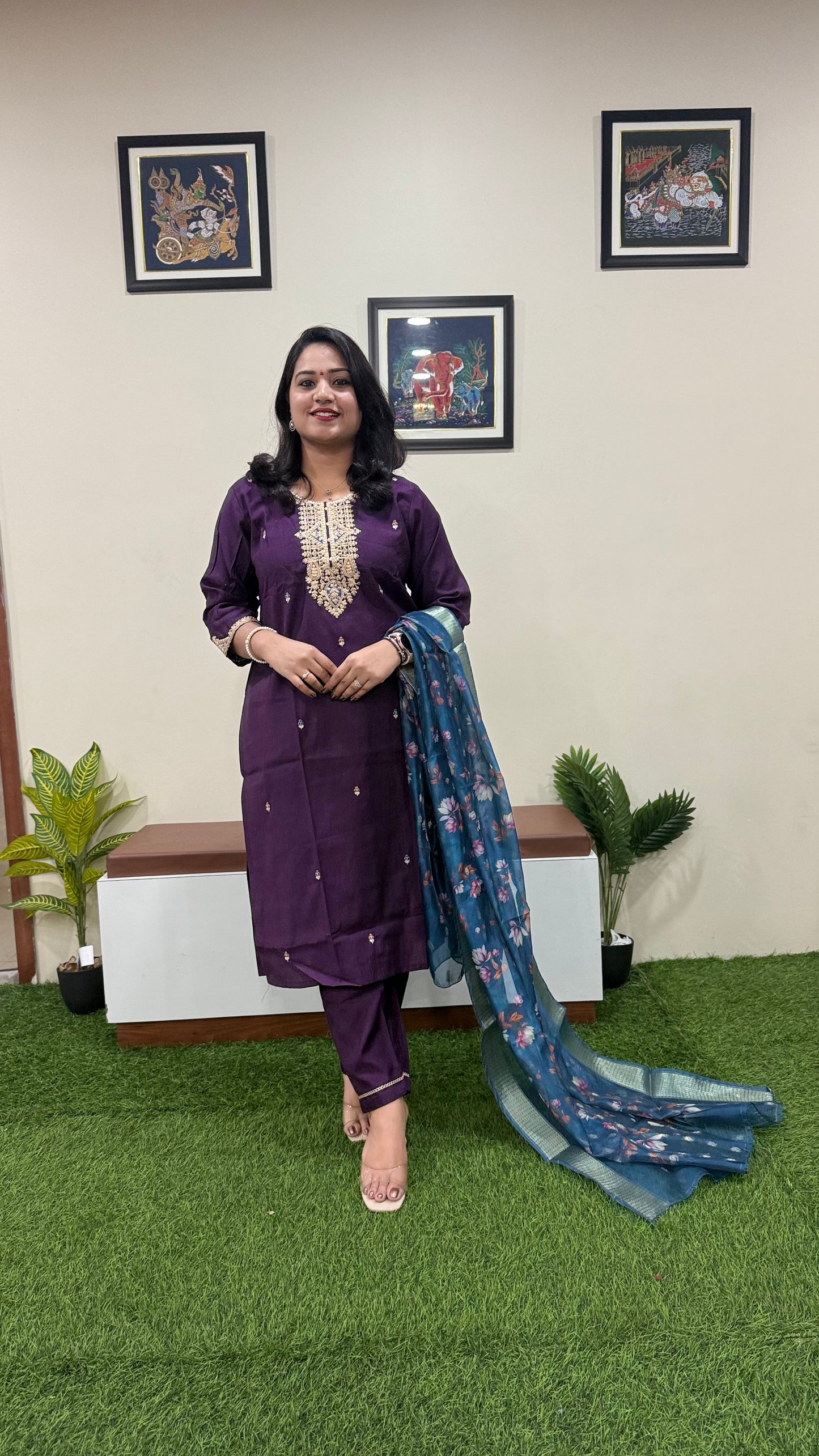 Vertican Silk Straight Cut Kurta Pant Dupatta Set with Organza Digital Print Dupatta – Sizes XL to 3XL