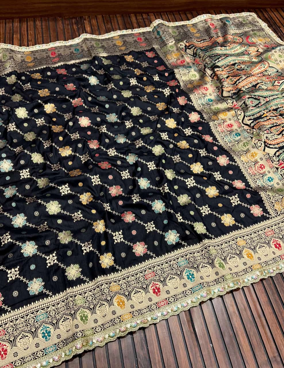 Pure Masharu Silk Lakhnavi Meena Jacquard Saree