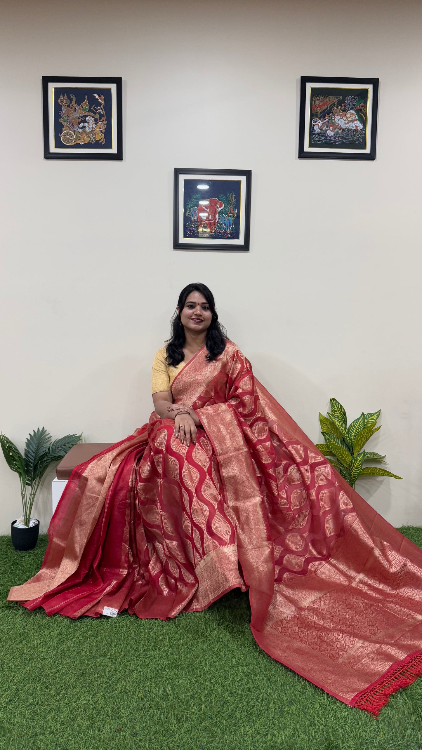 Red Organza Woven Saree Code 262