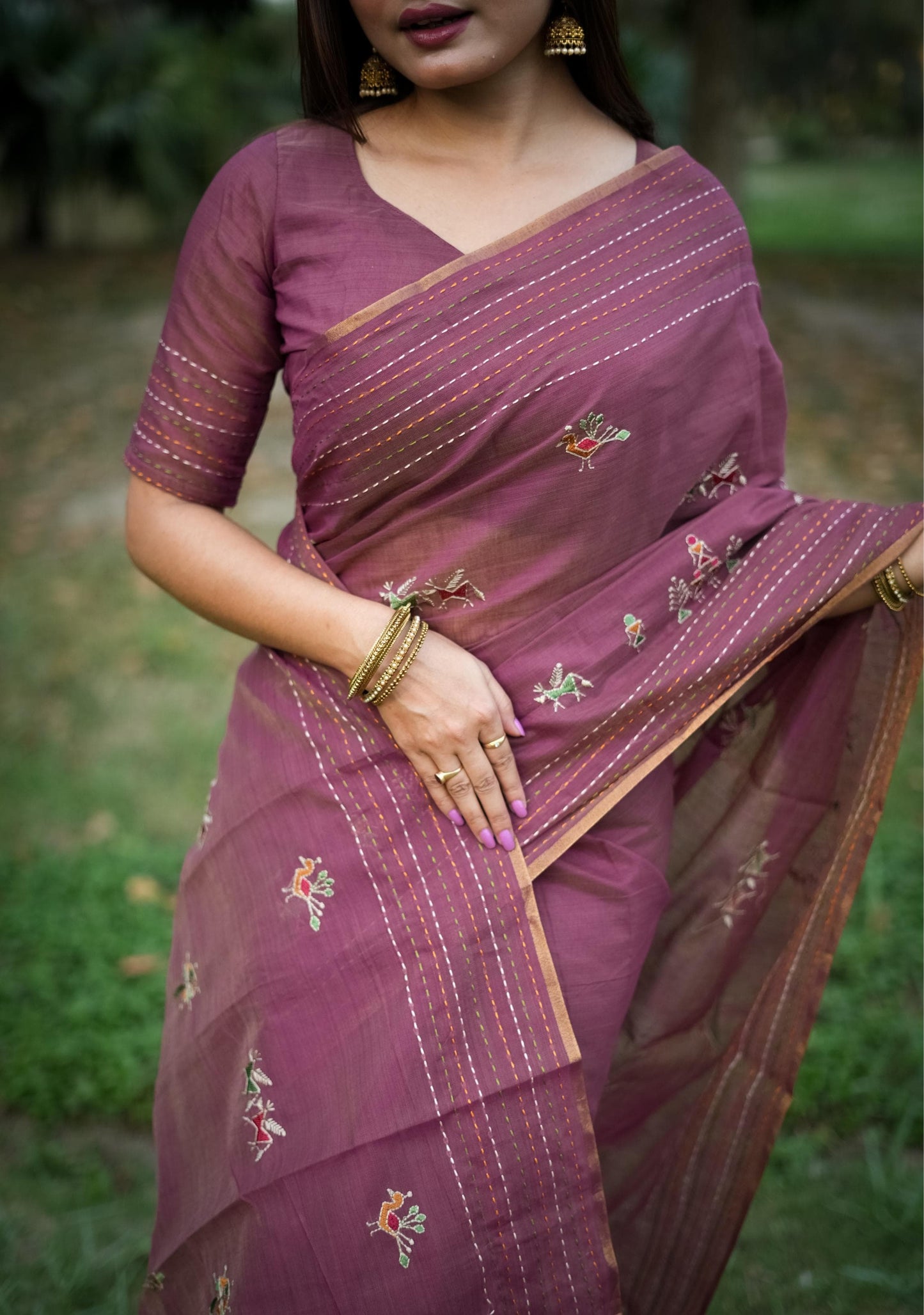 Kantha Stitch Border Saree Premium Kaadi Tussar Silk Saree