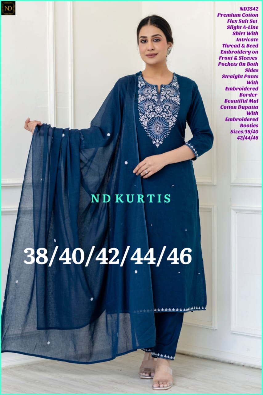 Premium Cotton Flex Embroidered Suit Set