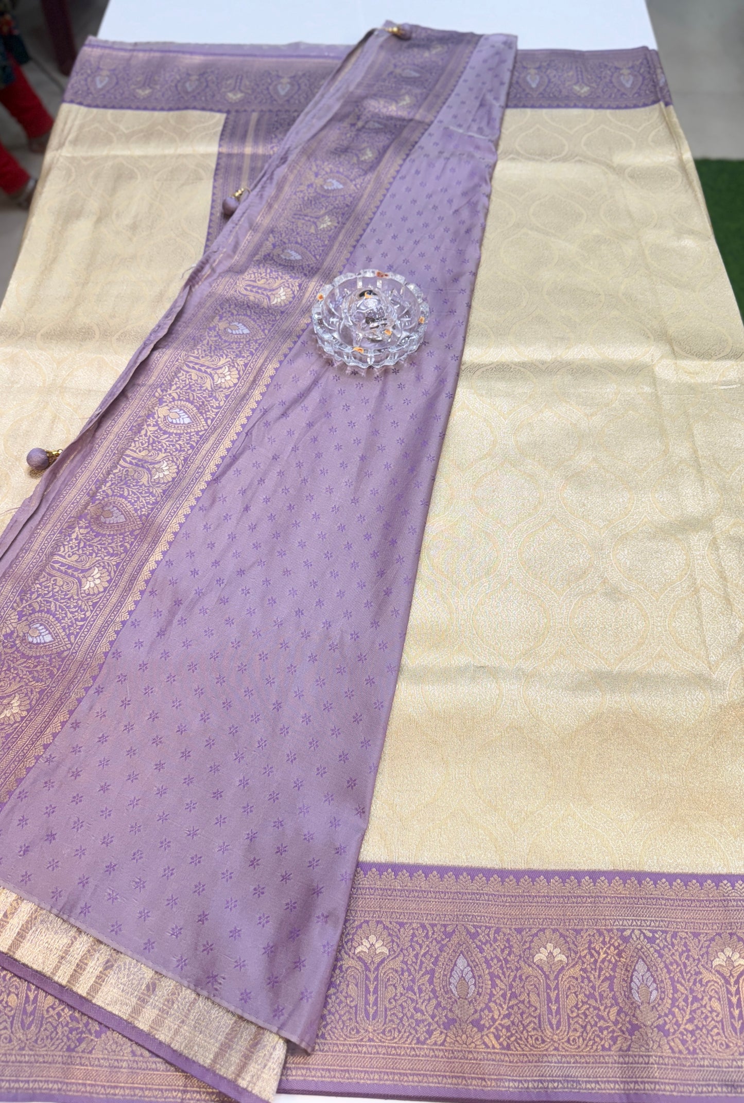 Kanjivaram Soft Silk Saree with Meenakari Weaving, Broad Pattu and Potli Tassels – Wedding Silk Saree for Women