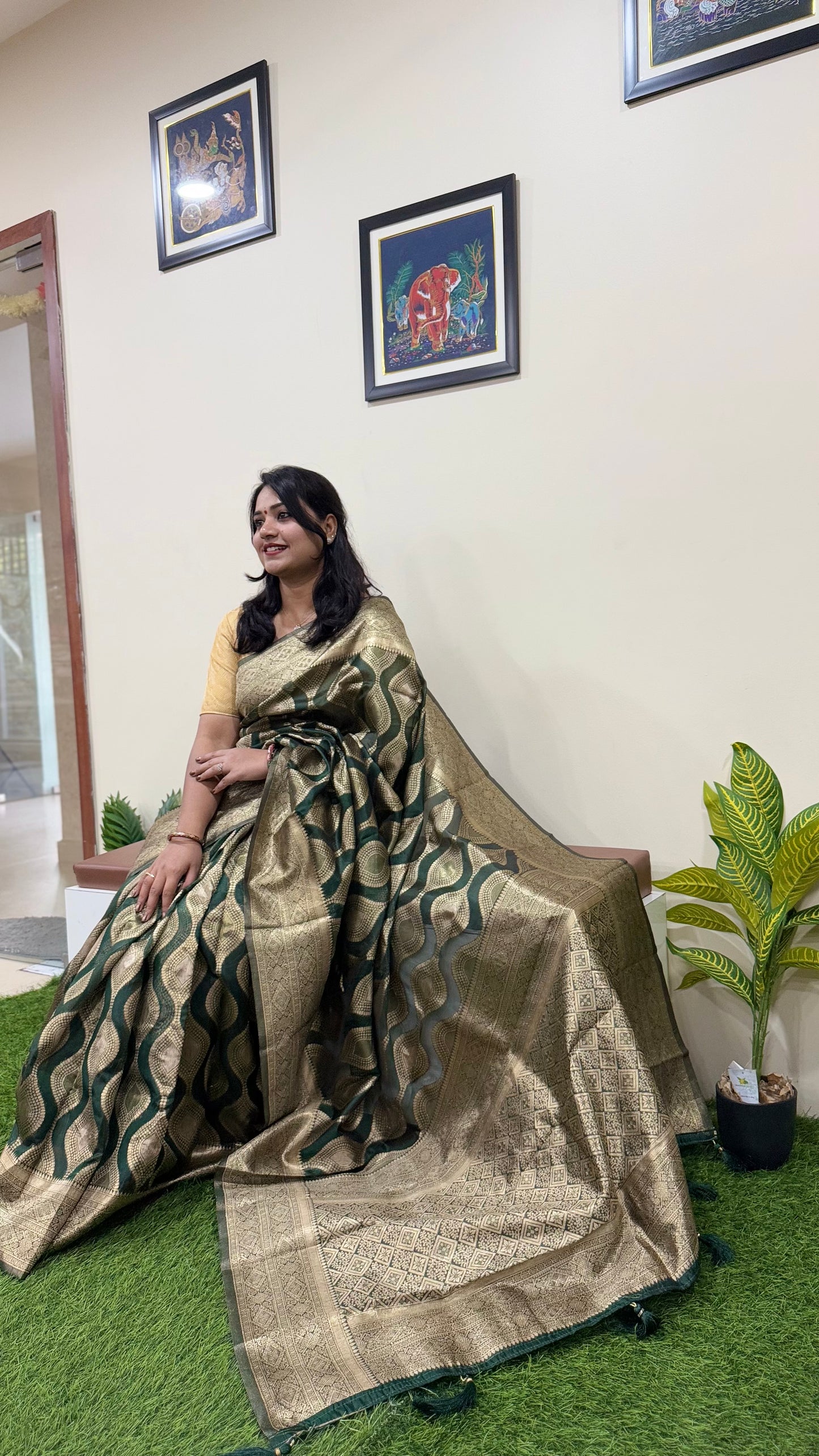 Deep Navy Organza Woven Saree Code 195