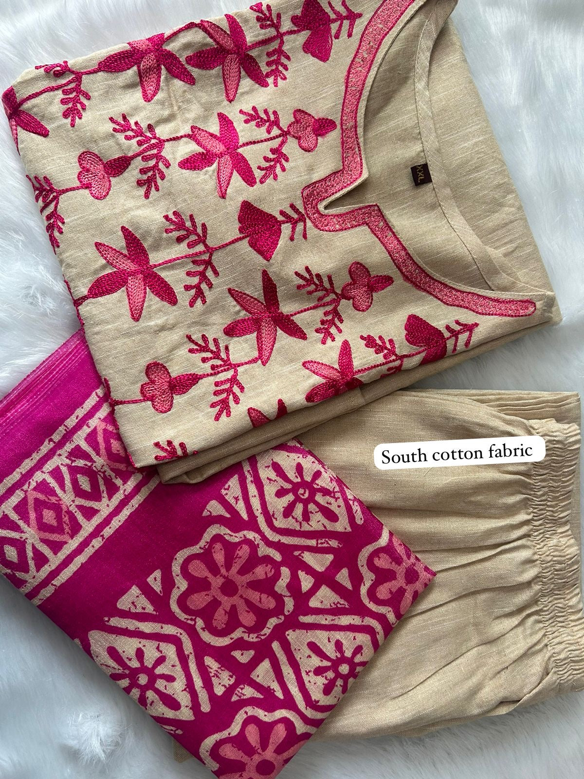 Premium Handloom South Cotton Kurta Pant and K-Silk Dupatta Set