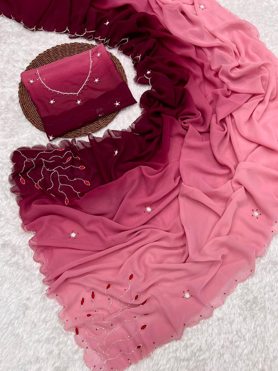 New Arrivals: Shaded Soft Georgette Handwork Saree