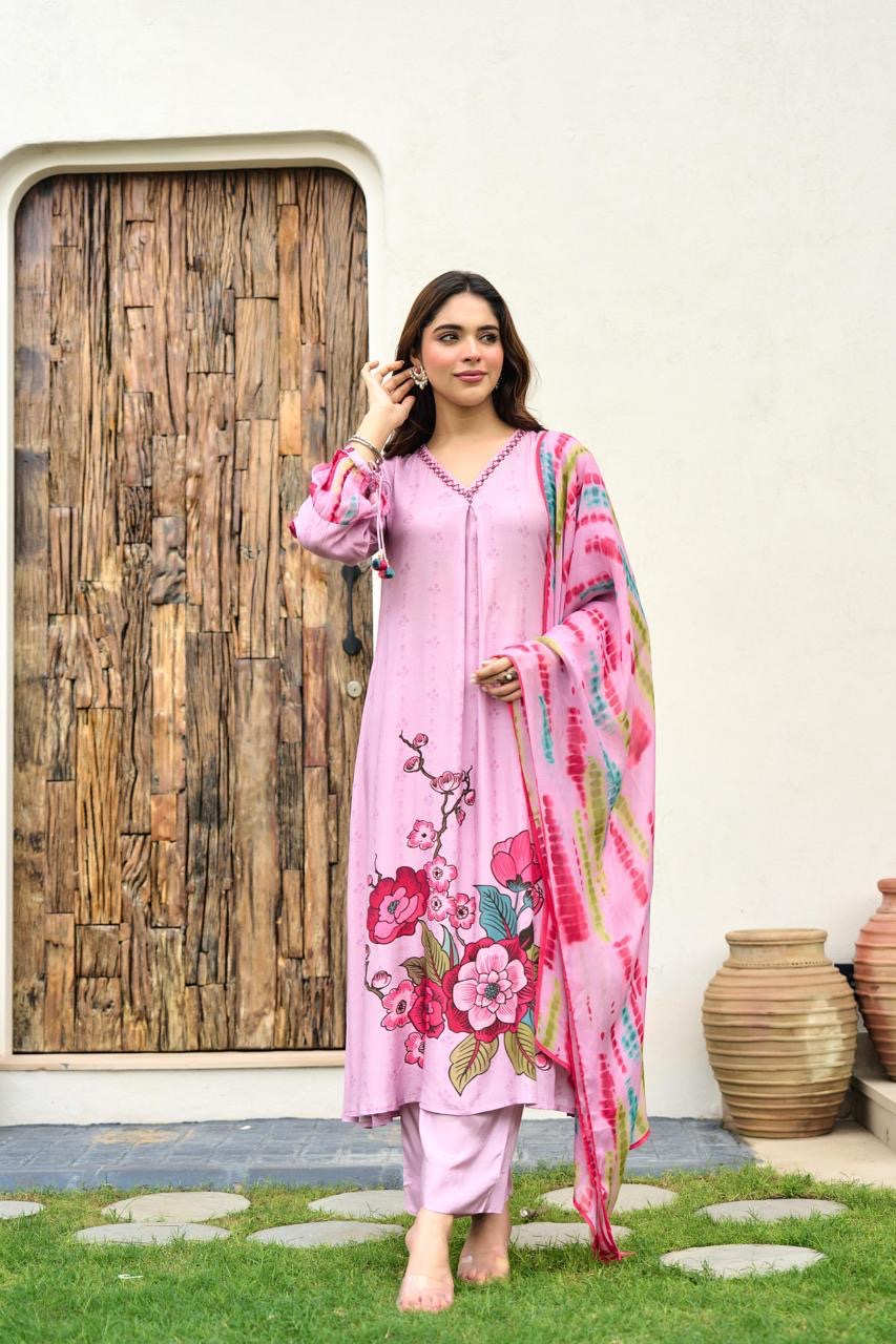 Muslin Kurta Pant with Organza Dupatta Set for Women – Embroidery Detailing – M to XXL