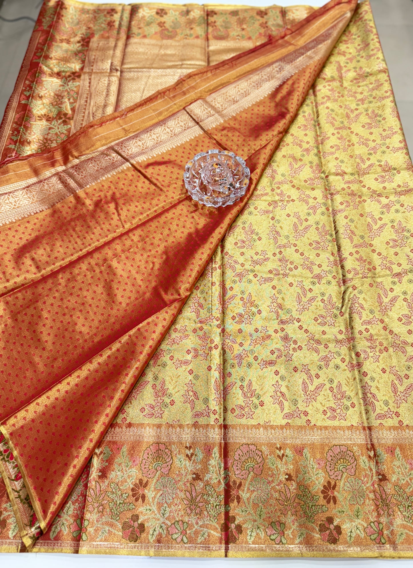 Dharmavaram Style Silk Saree with Zari Floral Weaving and Grand Pallu – Traditional Wedding Saree