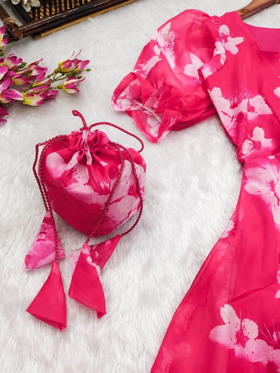 Hot Pink Organza Maxi Dress
