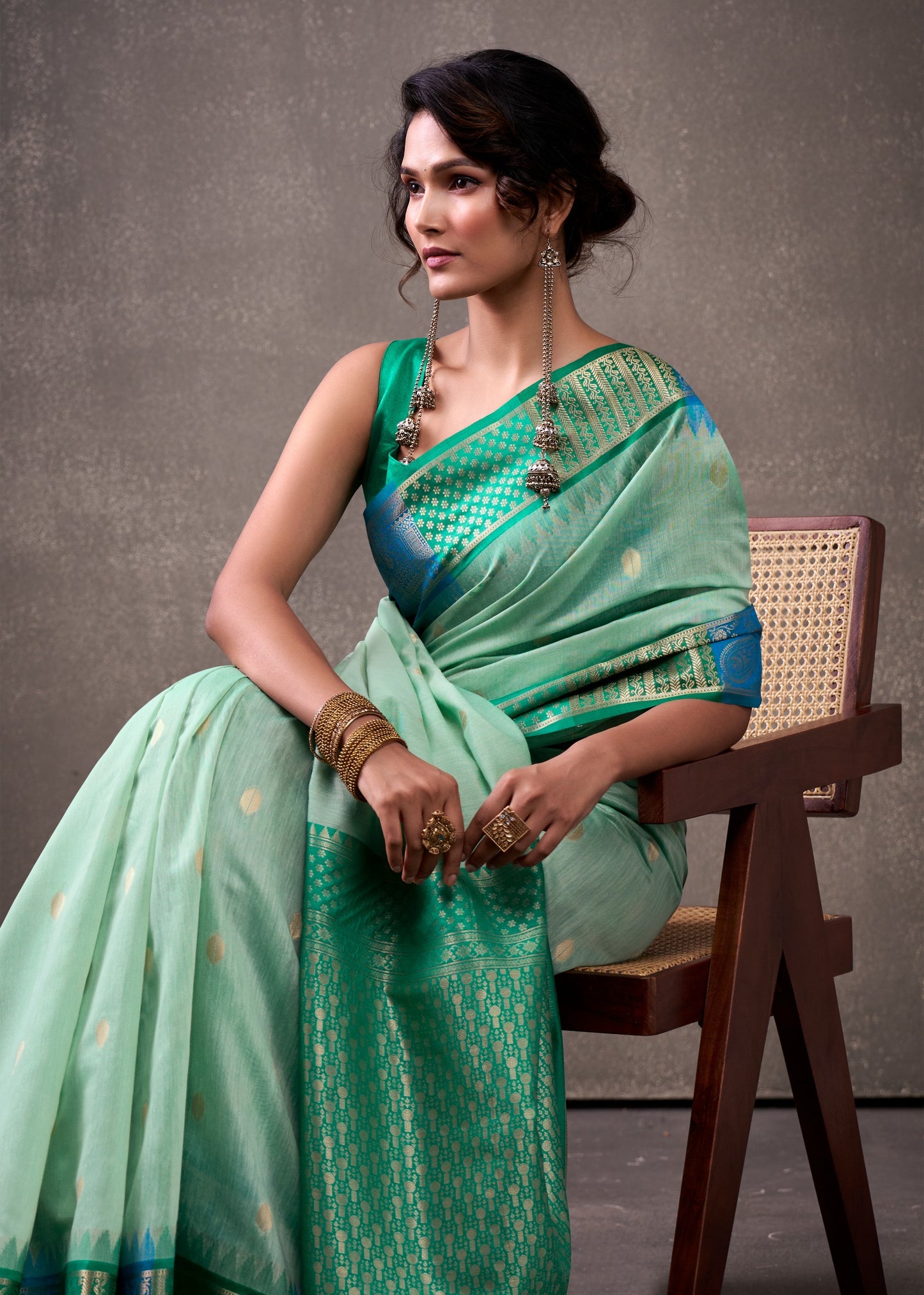 royal modal cotton saree with zari border and contrast blouse – festive ethnic wear for women