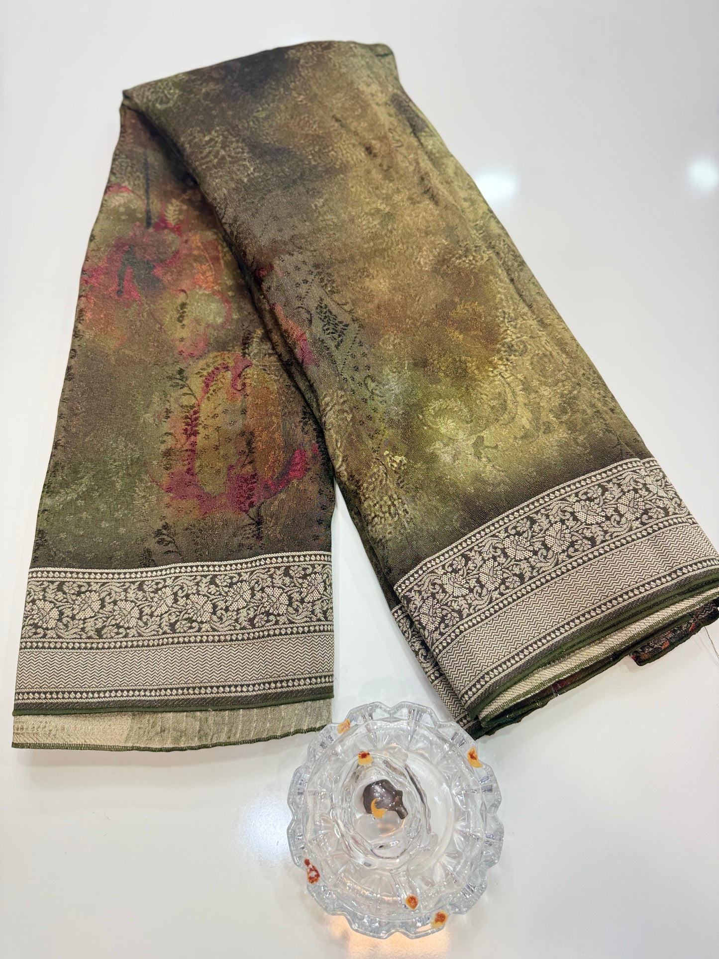 Tissue Zari Silk Saree with Digital Print and Woven Border – Premium Festive and Wedding Saree for Women