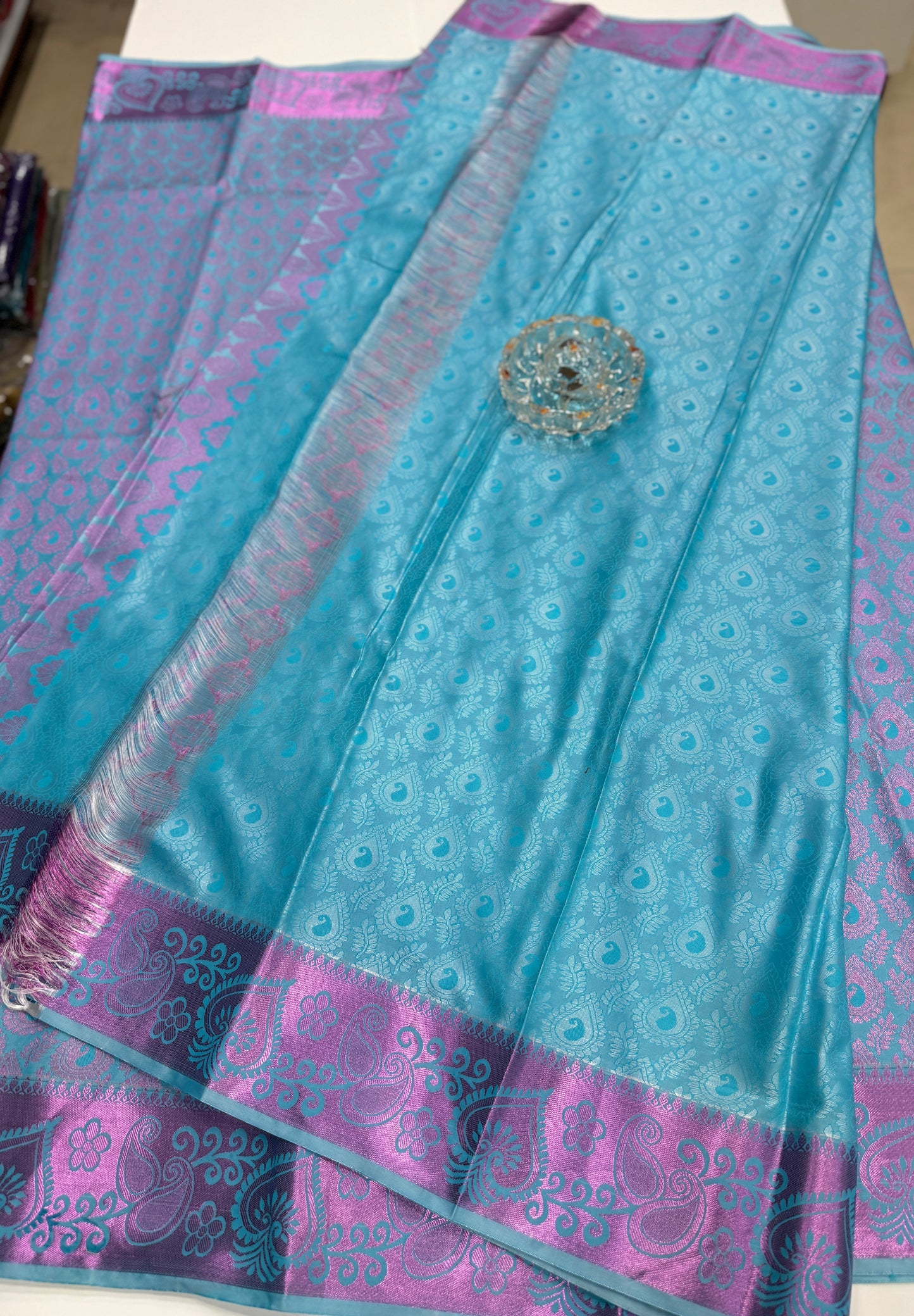 Traditional Kanchipuram Style Silk Saree for Women with Zari Border and Blouse Piece | Power-loom Woven Saree