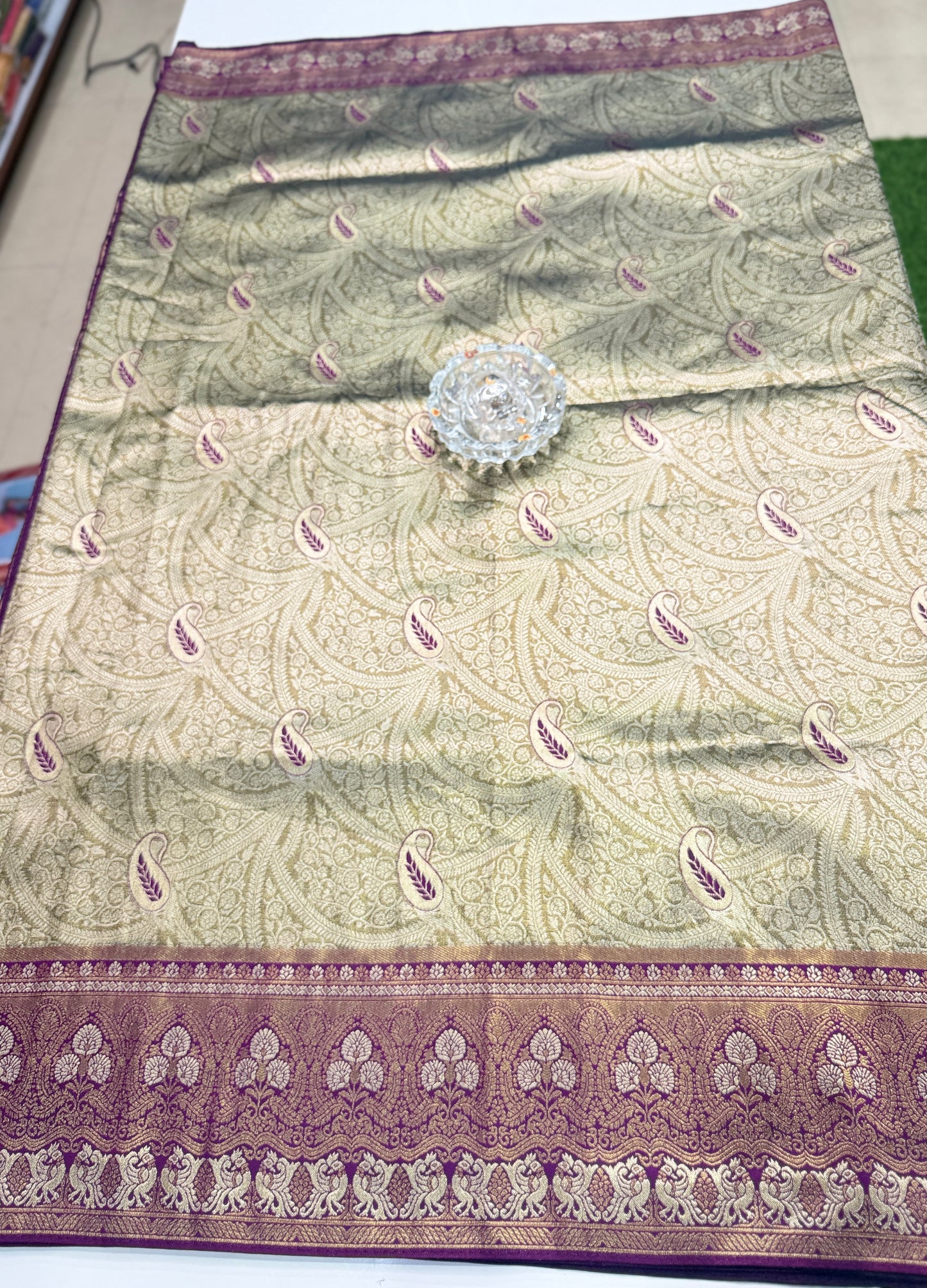 Kanjivaram Soft Silk Saree with Meenakari Weaving, Broad Pattu and Potli Tassels – Wedding Silk Saree for Women