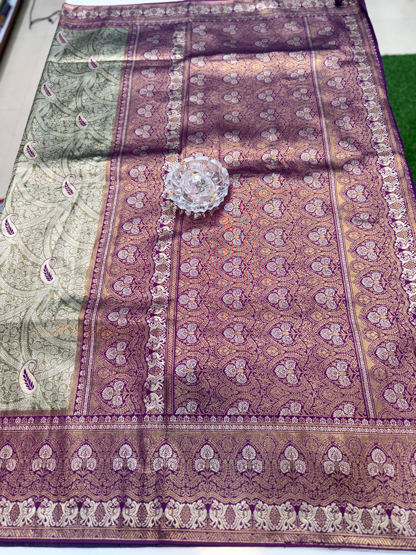 Kanjivaram Soft Silk Saree with Meenakari Weaving, Broad Pattu and Potli Tassels – Wedding Silk Saree for Women