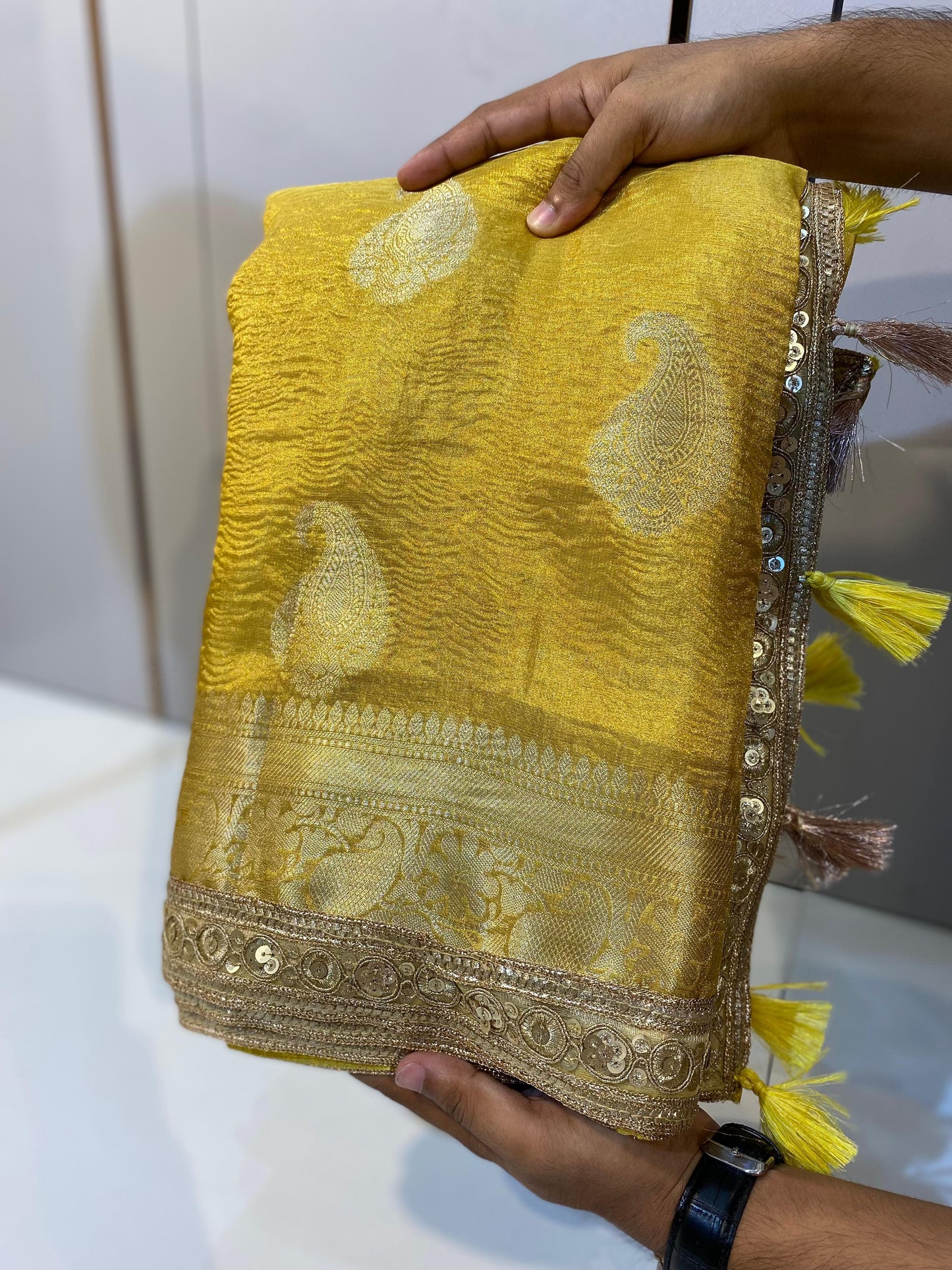 Most Demanded Pattern Banarasi Tissue Crush Silk Saree - No COD for This product