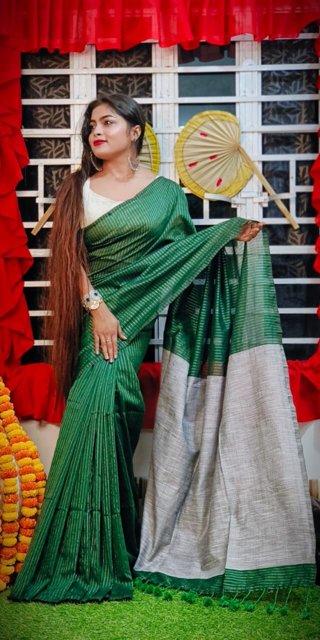 Newly Launched Check Jute Kaddi Saree
