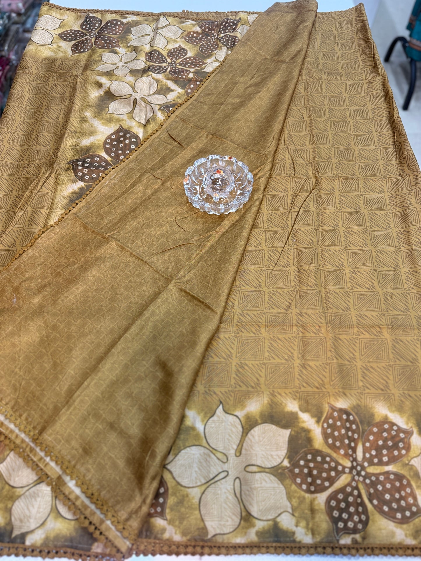 Nilambari Silk Floral Printed Saree with Lace Border
