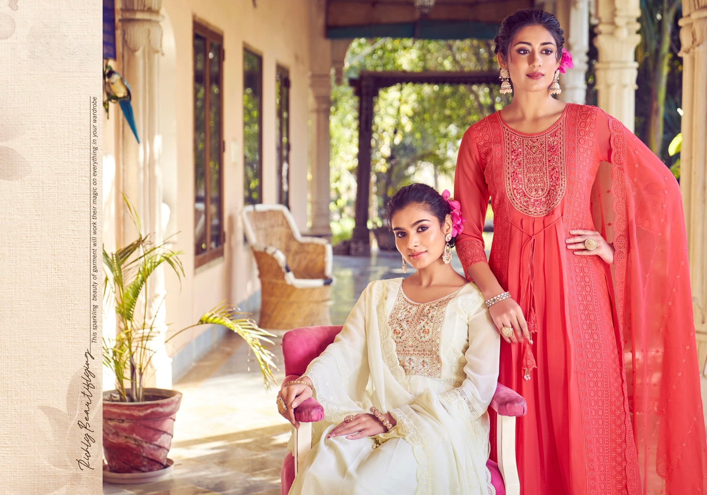Women’s Georgette Embroidered Suit Set with Mirror Work Neck and Lace Border Pant – L to 3XL