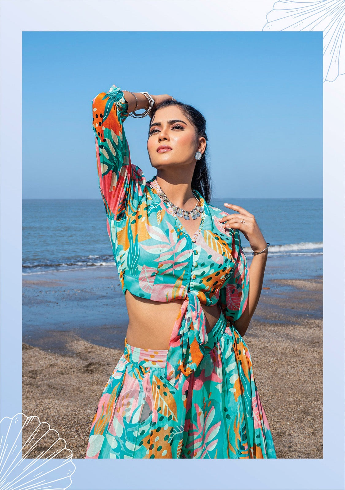 Elegant Summer Chic: Designer Crop Top with Palazzo Set in Premium Viscose Chiffon
