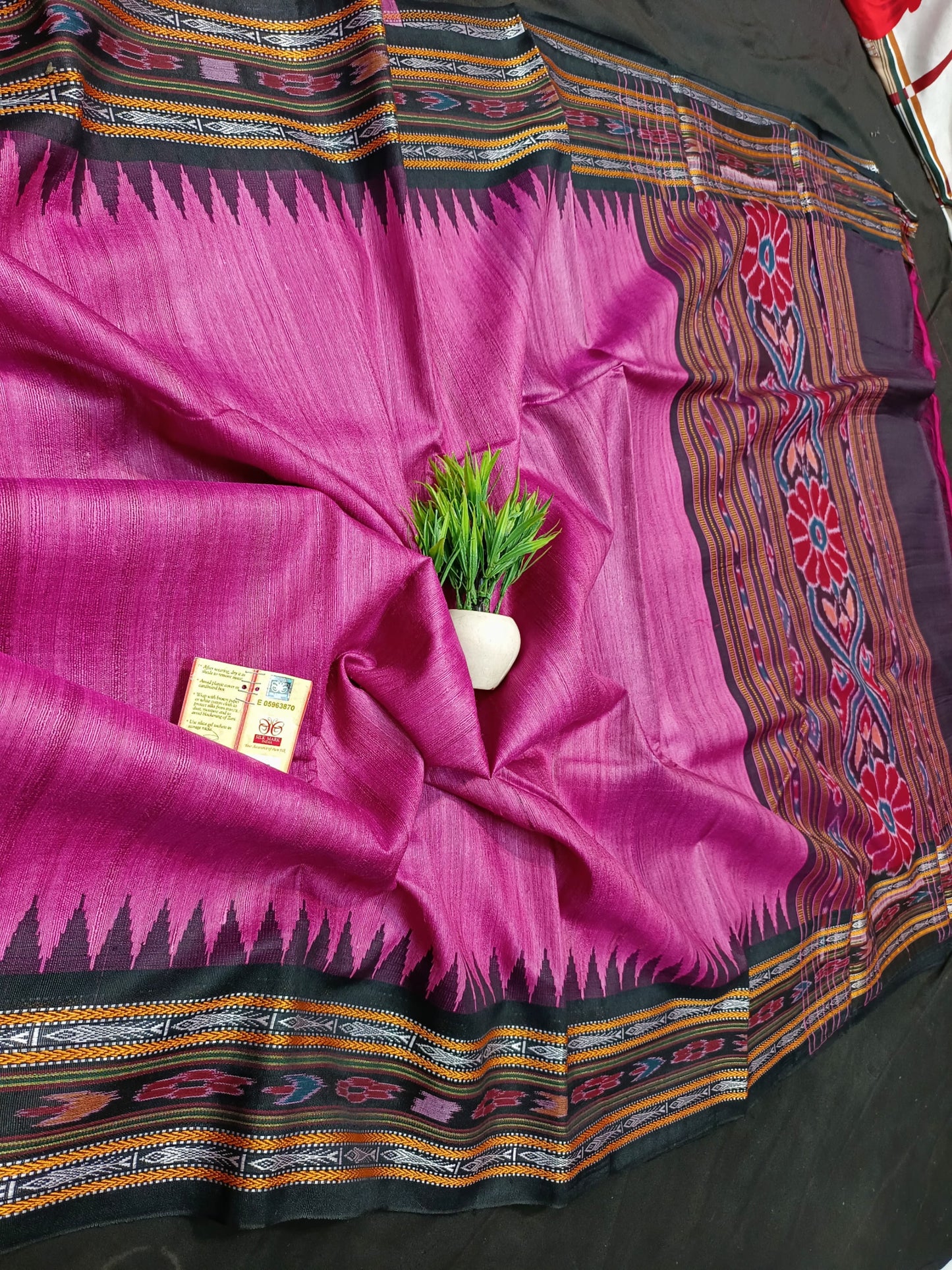 CLEARANCE SALE Elegance Embroidered Handloom Tussar Silk Saree with Ikkat and Vidarbha Temple Border
