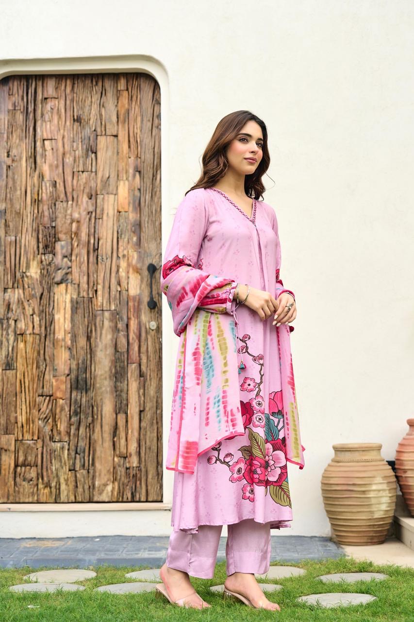 Muslin Kurta Pant with Organza Dupatta Set for Women – Embroidery Detailing – M to XXL