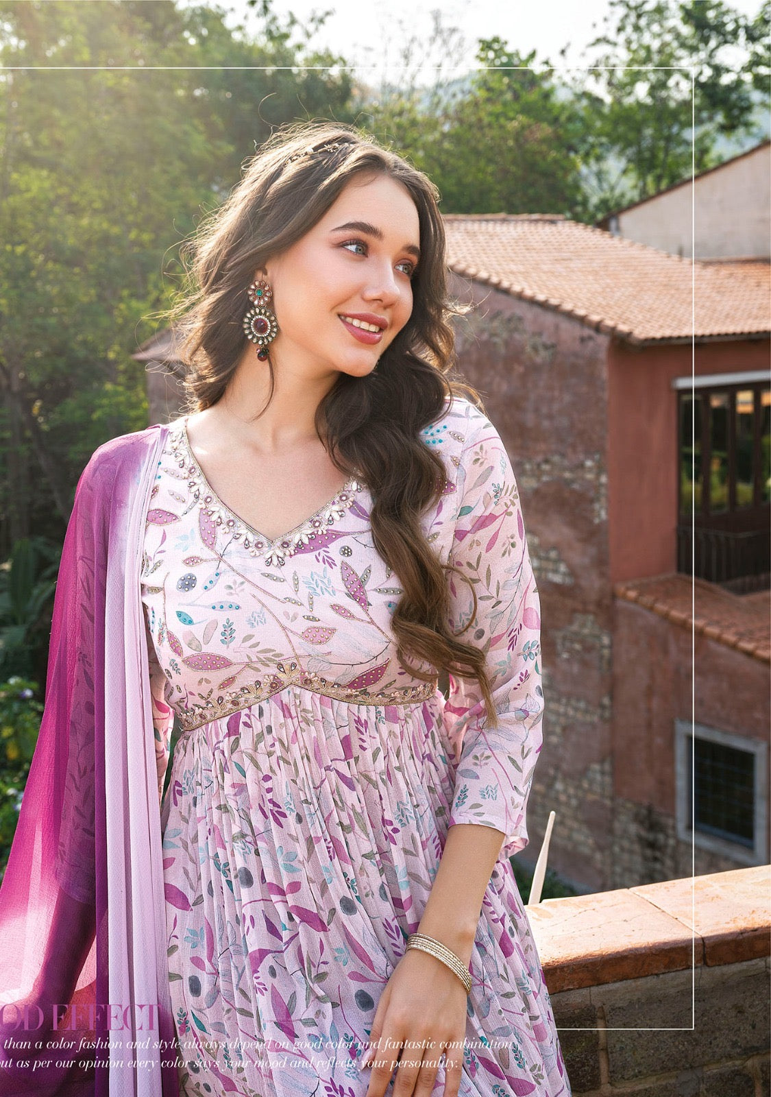 Women’s pure chinon Alia cut kurti set with handwork and shaded nazmin dupatta – festive ethnic wear